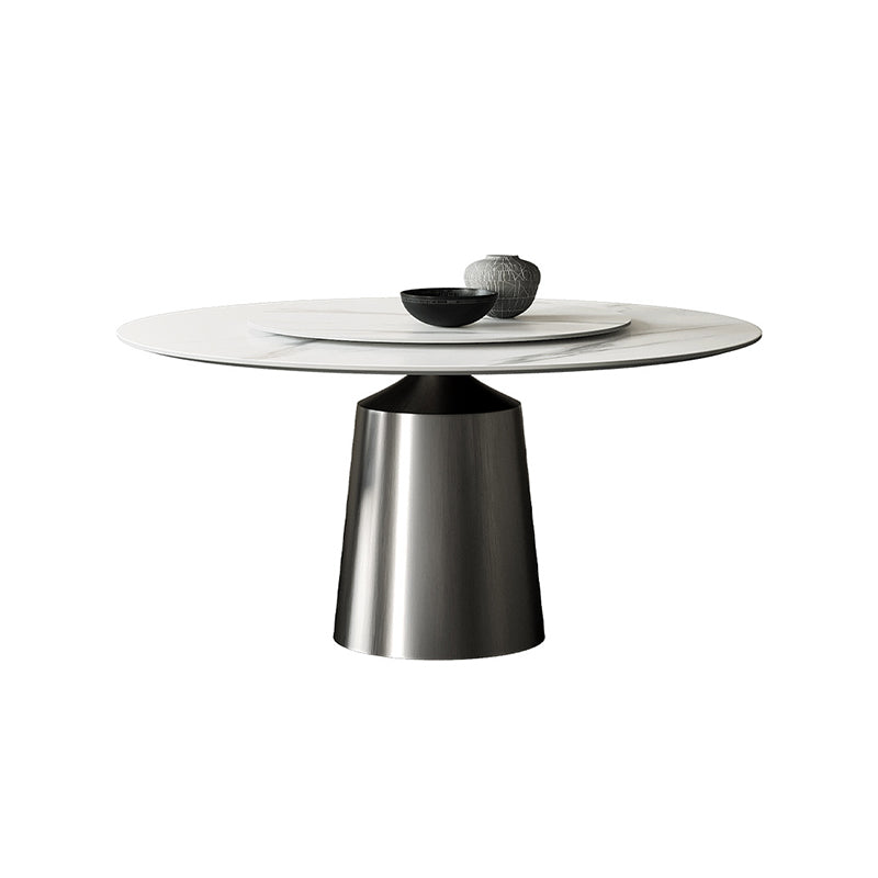 Round Stone Dining Table Modern White Furniture with Pedestal Base for Home