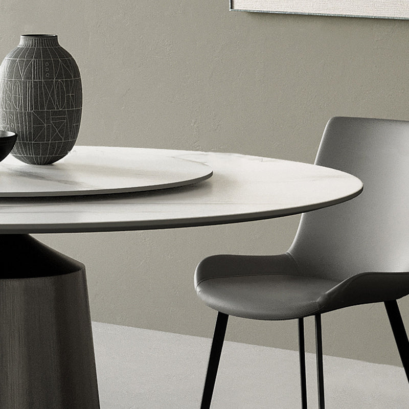 Round Stone Dining Table Modern White Furniture with Pedestal Base for Home