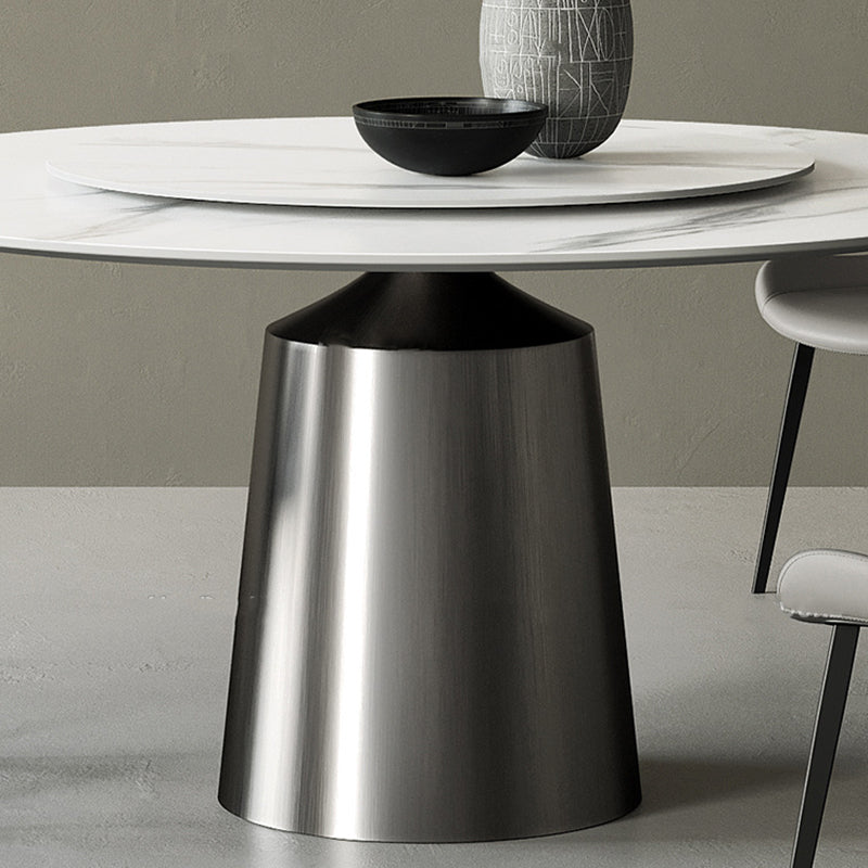 Round Stone Dining Table Modern White Furniture with Pedestal Base for Home