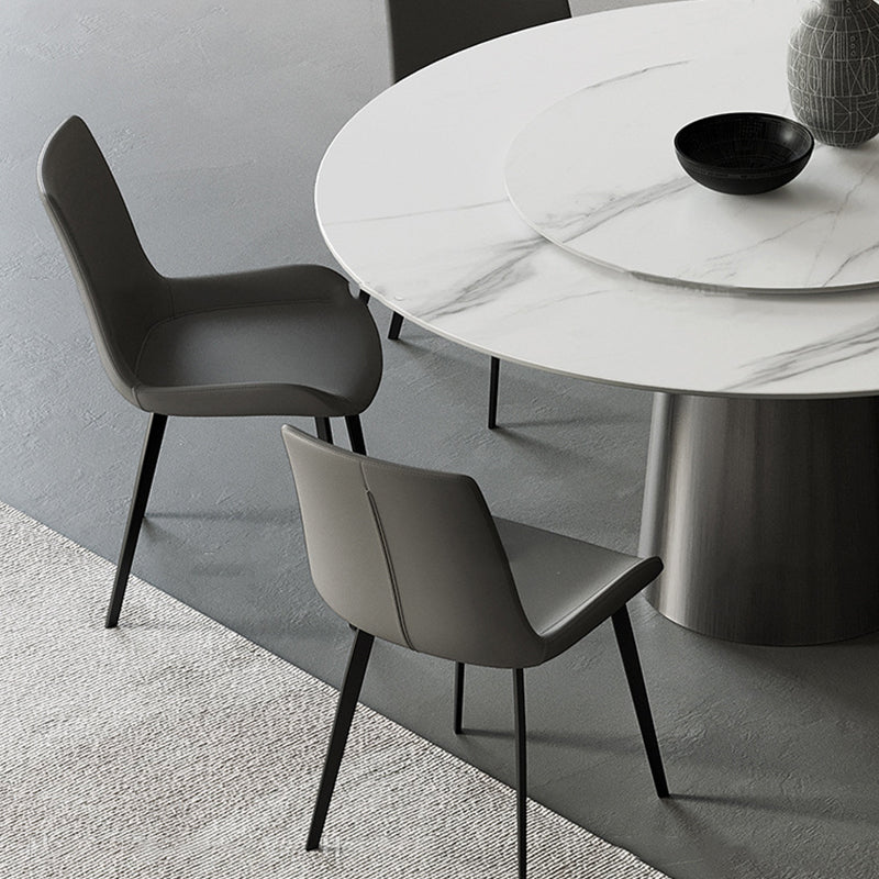 Round Stone Dining Table Modern White Furniture with Pedestal Base for Home