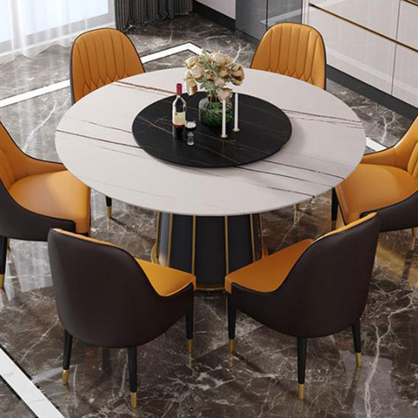 Round Stone Dining Table Modern Convertible Furniture with Pedestal Base
