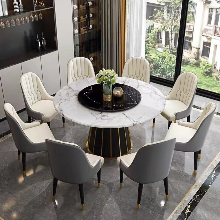 Round Stone Dining Table Modern Convertible Furniture with Pedestal Base