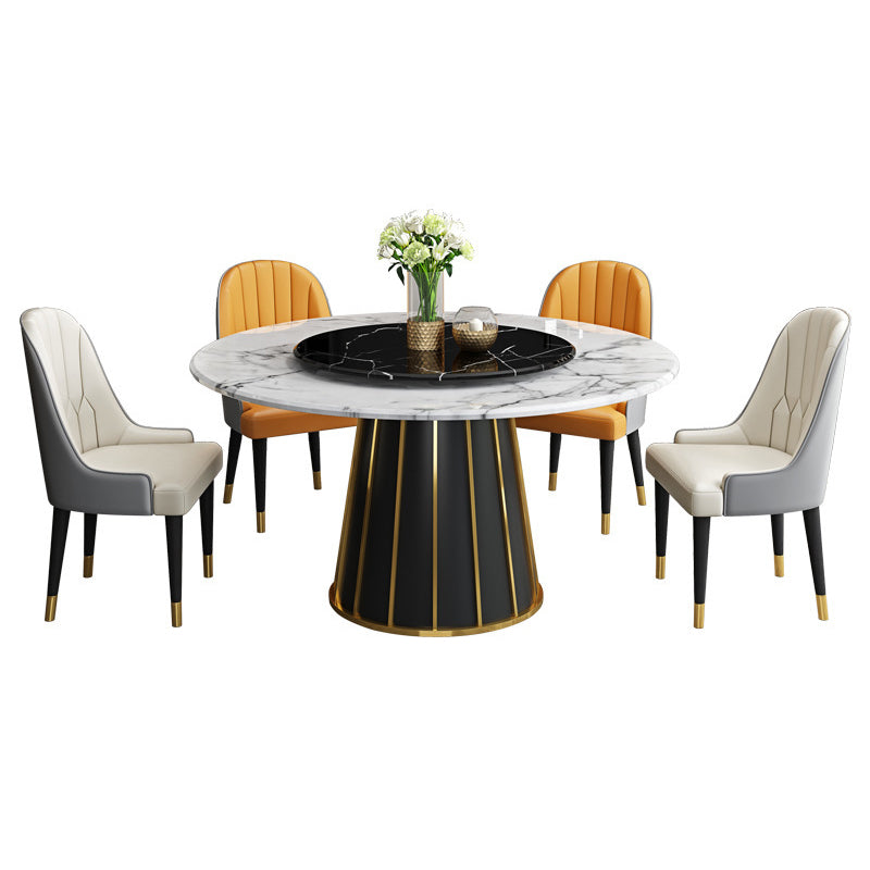 Round Stone Dining Table Modern Convertible Furniture with Pedestal Base
