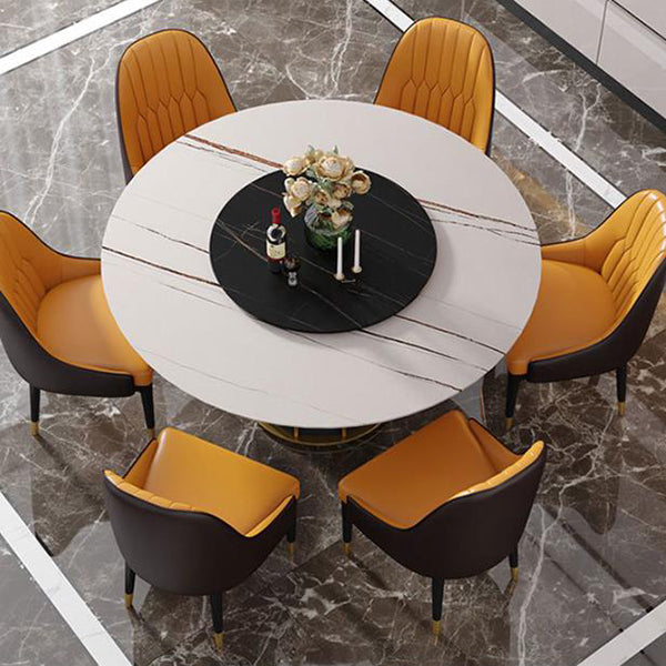 Round Stone Dining Table Modern Convertible Furniture with Pedestal Base