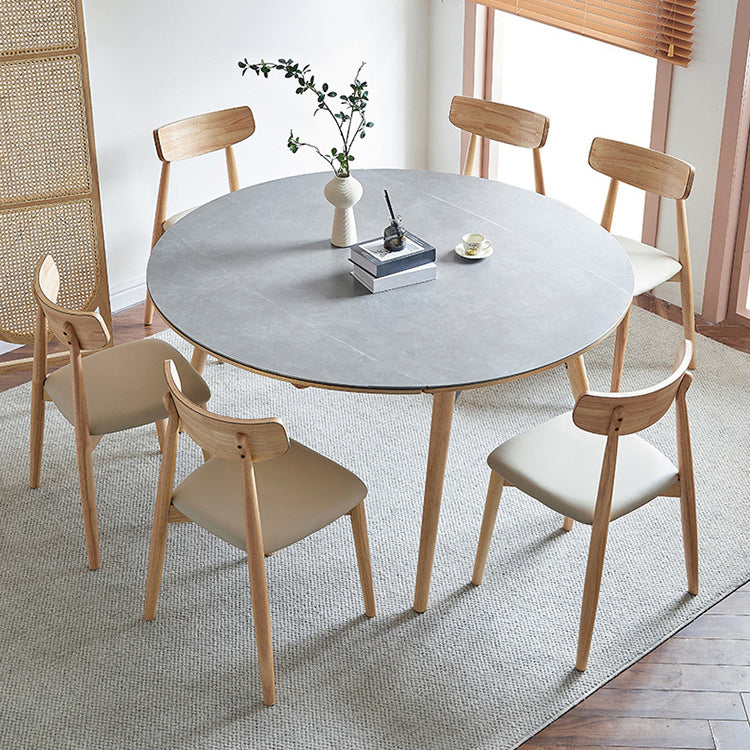 Round Sintered Stone Dining Table Modern Extendable Furniture with 4 Legs for Home