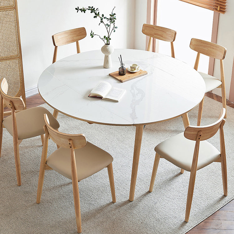 Round Sintered Stone Dining Table Modern Extendable Furniture with 4 Legs for Home