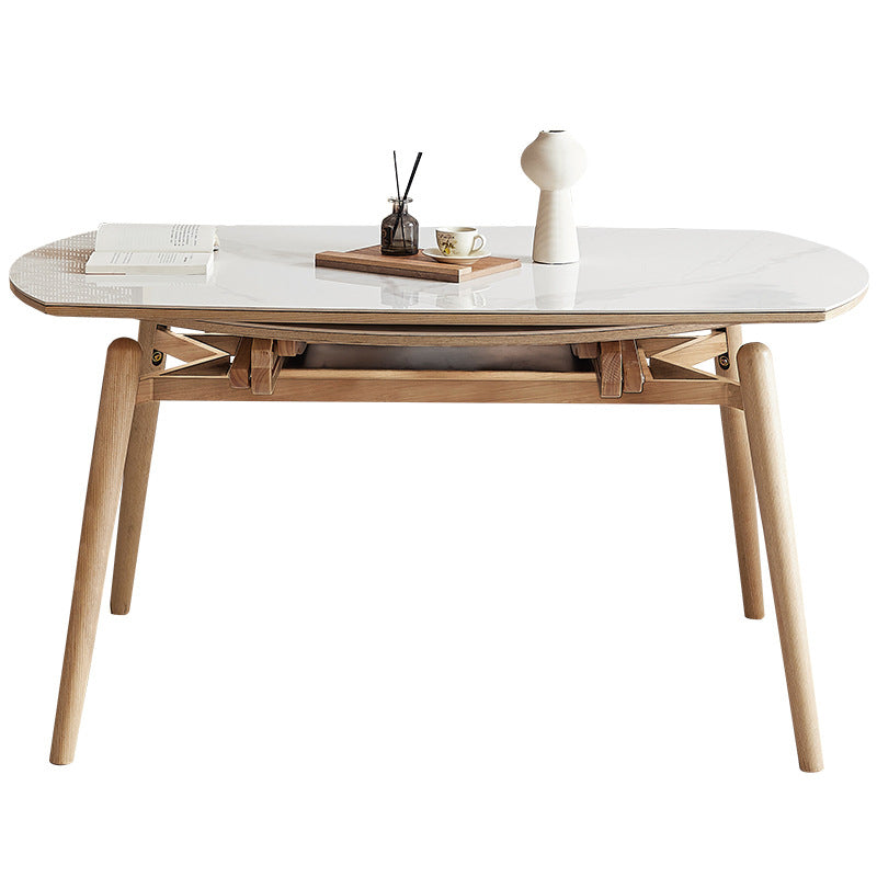 Round Sintered Stone Dining Table Modern Extendable Furniture with 4 Legs for Home