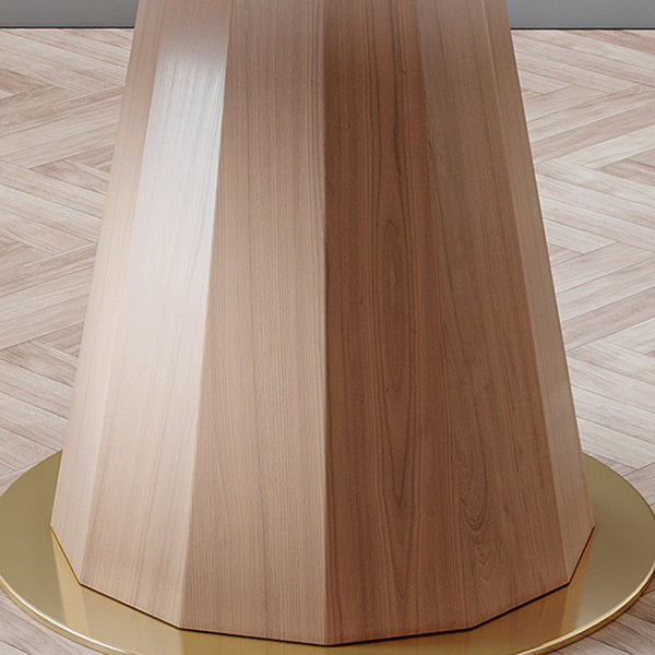 Round Solid Wood Dining Table Modern Brown Turntable Furniture with Pedestal Base