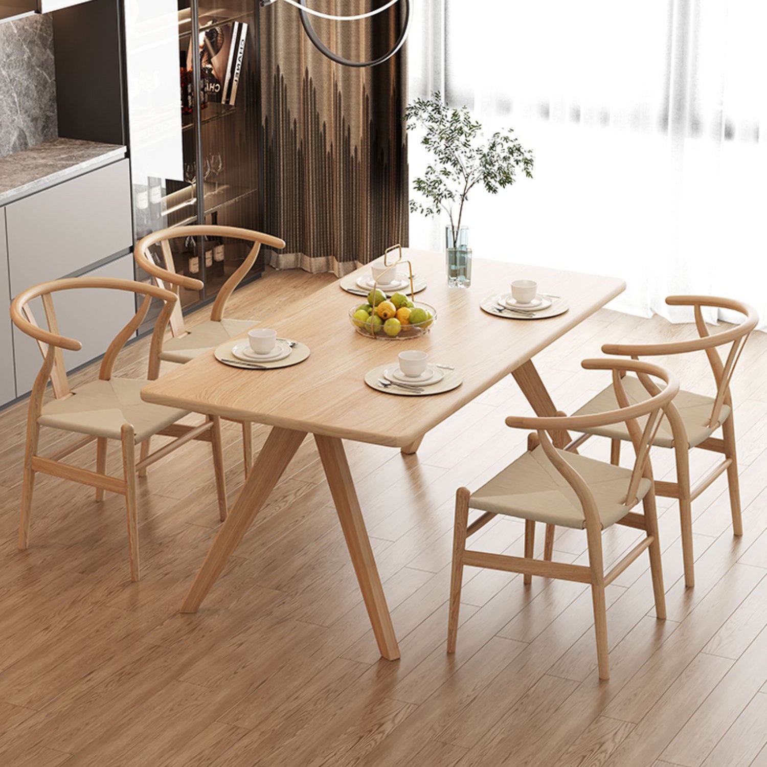 Pine Solid Wood Dining Table Rectangle Dining Table in Natural