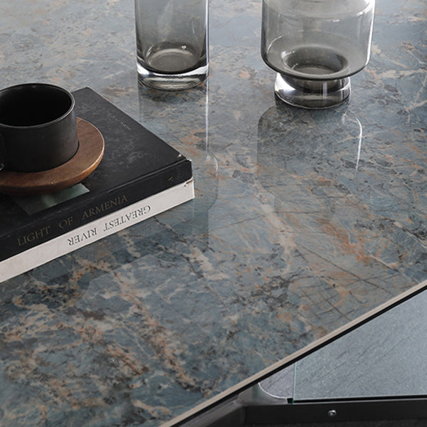 Rectangular Blue Stone Dining Table Modern Tempered Glass Furniture with Trestle Table