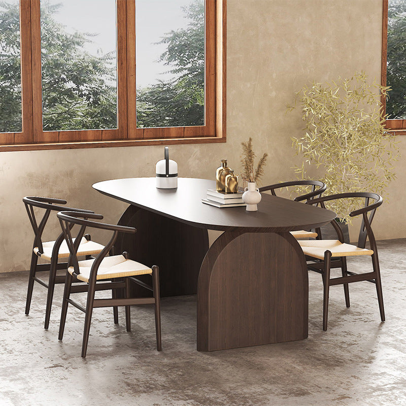 Brown Oval Solid Wood Dining Table Modern Furniture with Double Pedestal for Office