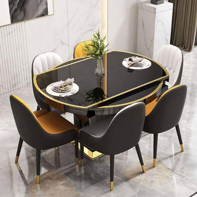 Glass Top Dining Table Modern Extendable Furniture with Pedestal Steel Base