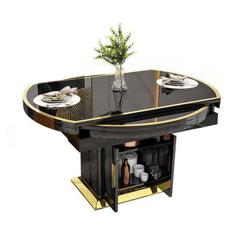 Glass Top Dining Table Modern Extendable Furniture with Pedestal Steel Base