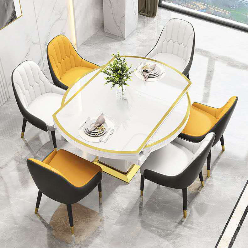 Glass Top Dining Table Modern Extendable Furniture with Pedestal Steel Base