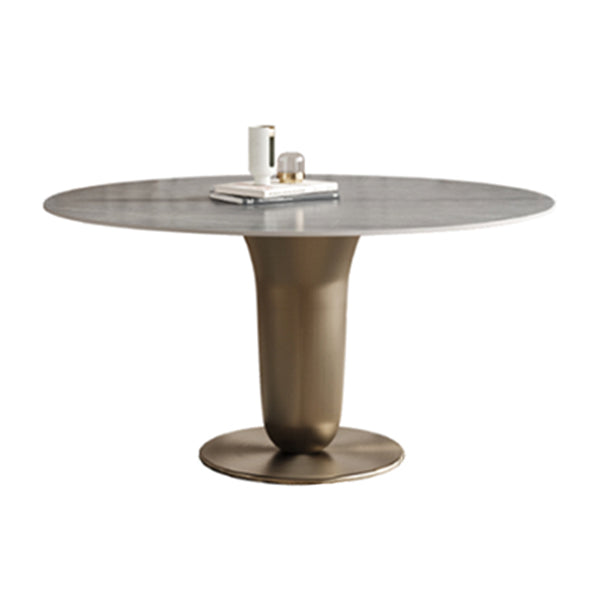 Grey Round Dining Table Stone Top Dining Table with Pedestal