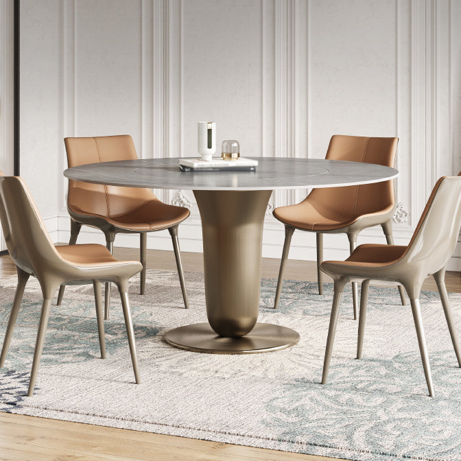 Grey Round Dining Table Stone Top Dining Table with Pedestal