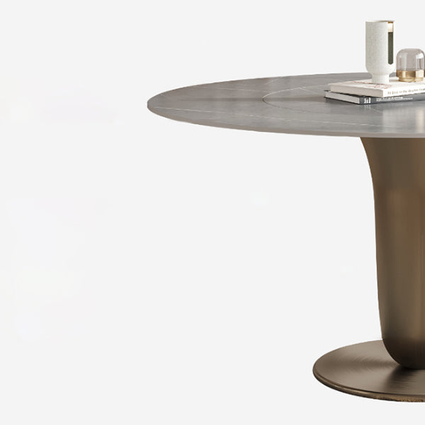 Grey Round Dining Table Stone Top Dining Table with Pedestal