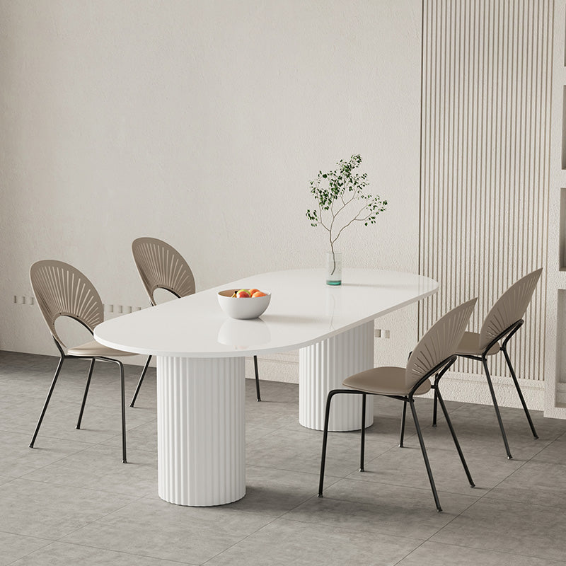 Oval Dining Table Modern Stone Dining Table in White with Double Pedestal