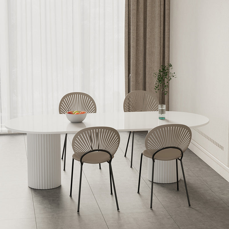Oval Dining Table Modern Stone Dining Table in White with Double Pedestal