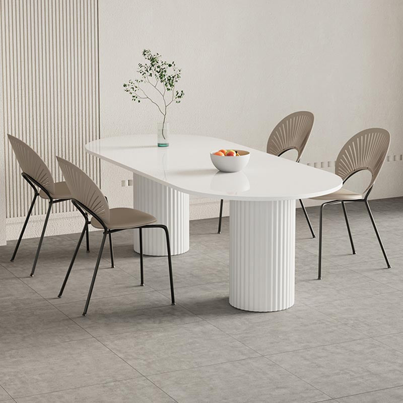Oval Dining Table Modern Stone Dining Table in White with Double Pedestal