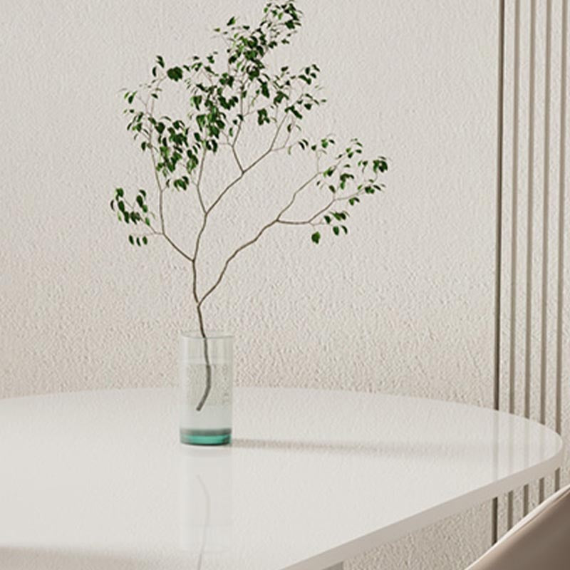 Oval Dining Table Modern Stone Dining Table in White with Double Pedestal