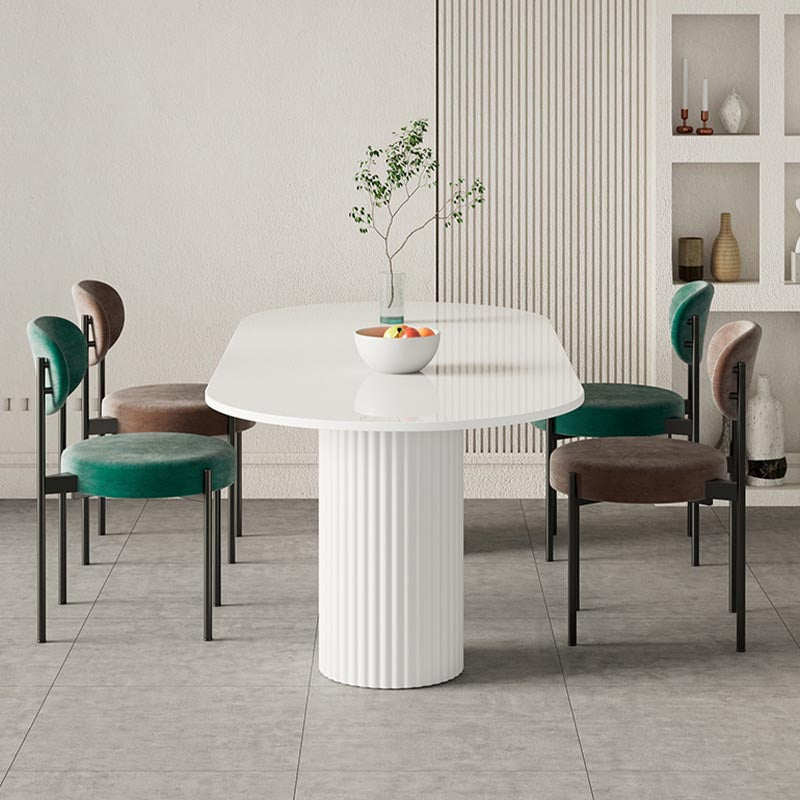 Oval Dining Table Modern Stone Dining Table in White with Double Pedestal