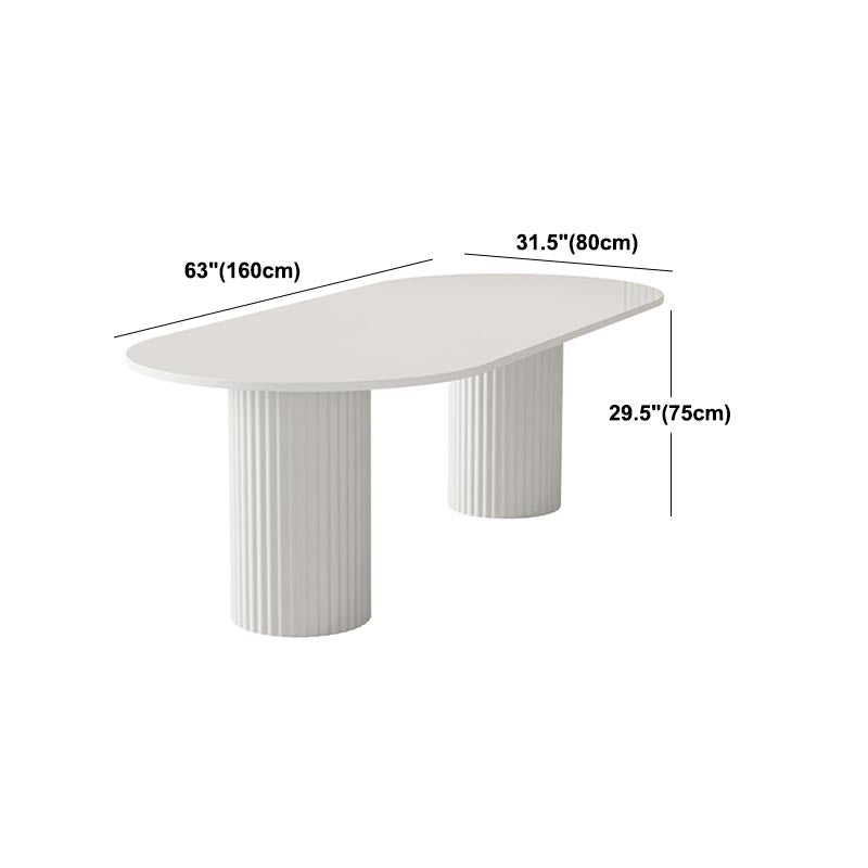 Oval Dining Table Modern Stone Dining Table in White with Double Pedestal
