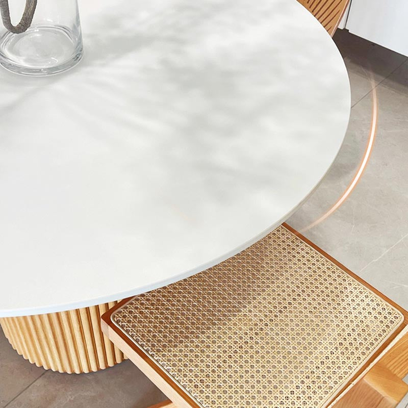 Round Stone Dining Table Solid Wood Pedestal Table in Natural  and Black