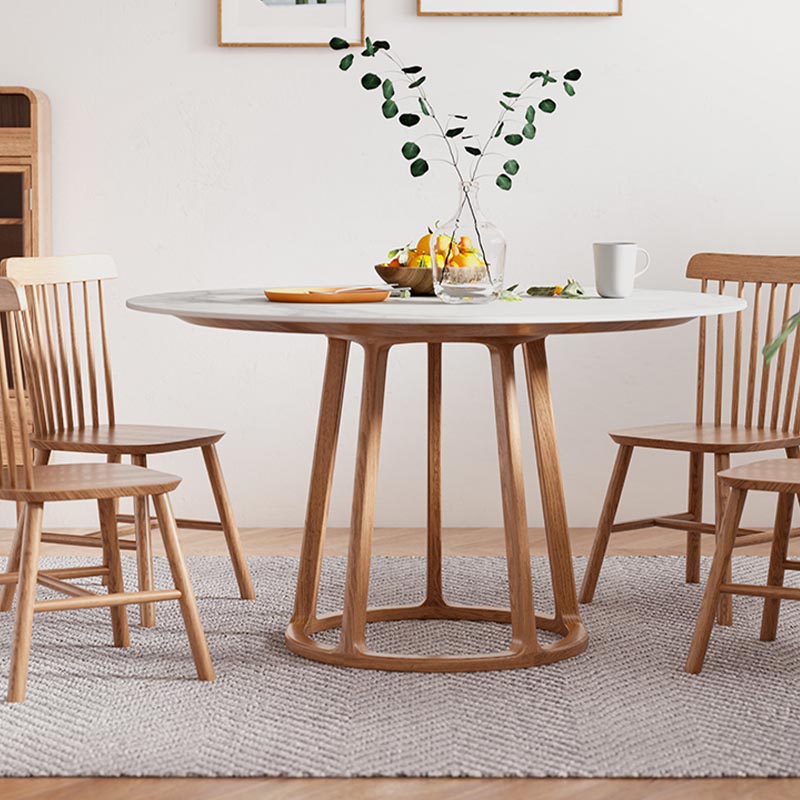 Solid Wood Pedestal Dining Table Modern Round Dining Table in White