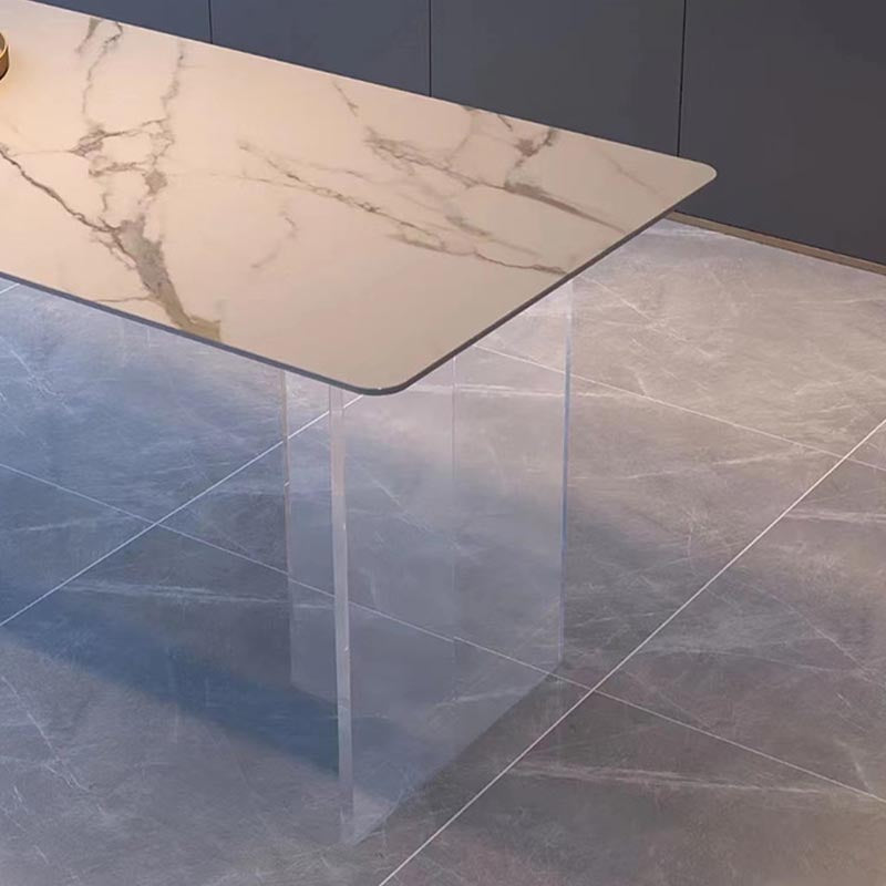 Rectangular Stone Dining Table Modern White Furniture with Acrylic Double Pedestal