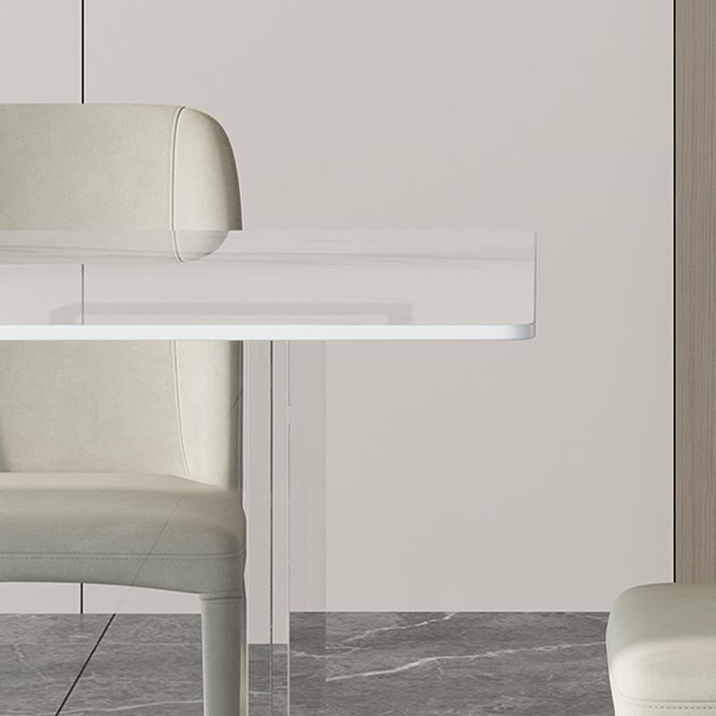 Rectangular Stone Dining Table Modern White Furniture with Acrylic Double Pedestal