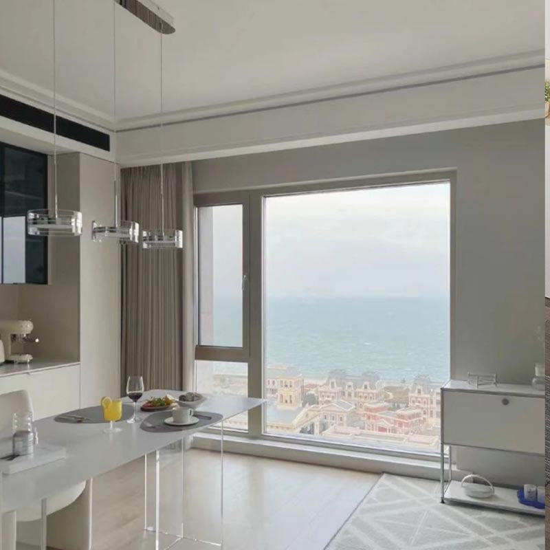 Rectangular Stone Dining Table Modern White Furniture with Acrylic Double Pedestal