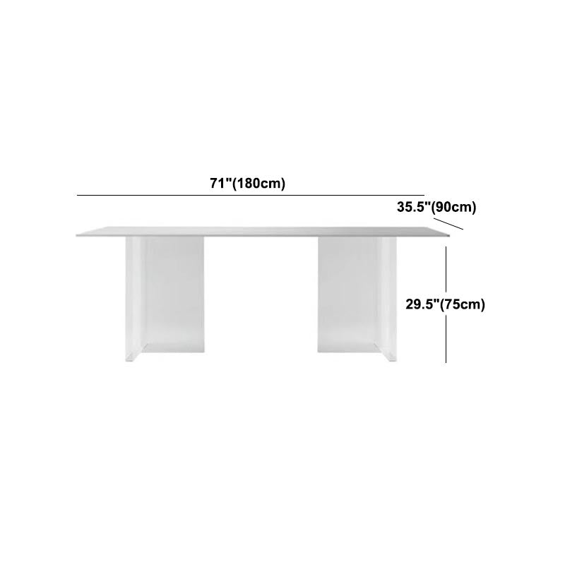 Rectangular Stone Dining Table Modern White Furniture with Acrylic Double Pedestal