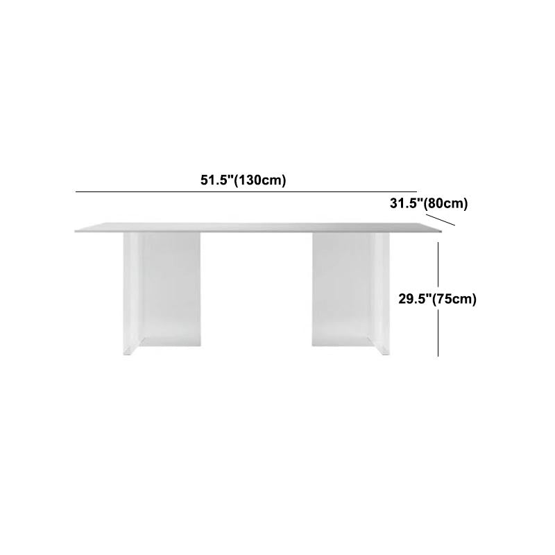 Rectangular Stone Dining Table Modern White Furniture with Acrylic Double Pedestal