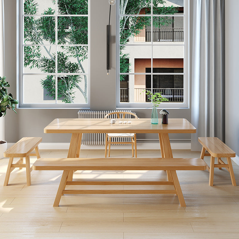 Pine Solid Wood Dining Table Trestle Base Dining Table in Natural