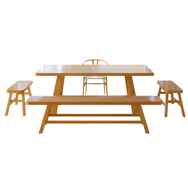 Pine Solid Wood Dining Table Trestle Base Dining Table in Natural