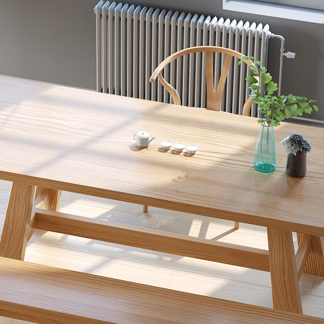 Pine Solid Wood Dining Table Trestle Base Dining Table in Natural