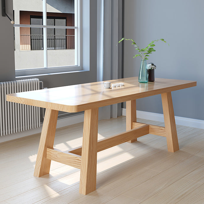 Pine Solid Wood Dining Table Trestle Base Dining Table in Natural