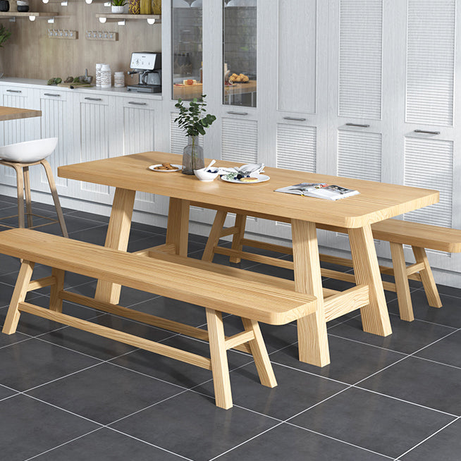 Pine Solid Wood Dining Table Trestle Base Dining Table in Natural