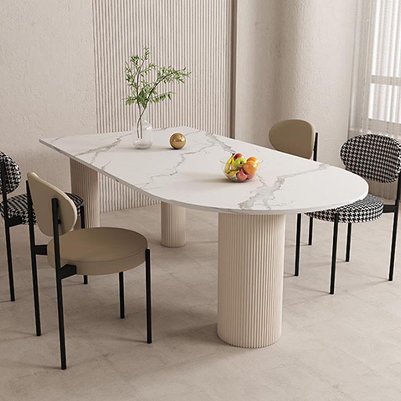 Freeform Sintered Stone Dining Table White or Black Tripod Solid Wood Base Furniture
