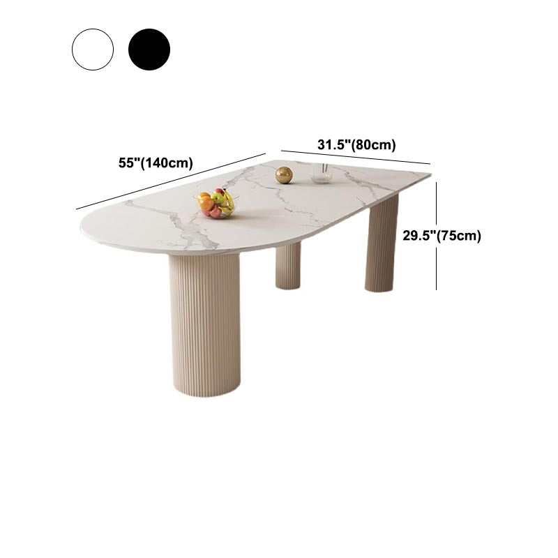 Freeform Sintered Stone Dining Table White or Black Tripod Solid Wood Base Furniture