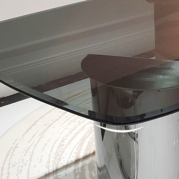 Glass Top Dining Table Rectangle Dining Table with Stainless Steel Base