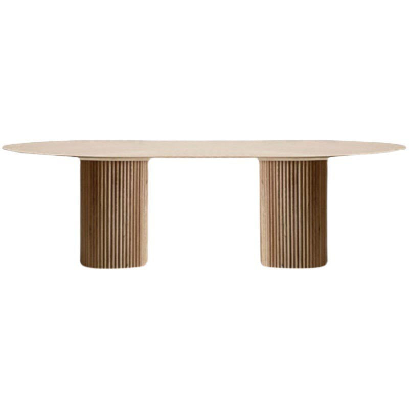 Solid Wood Dining Table Modern Oval Furniture with Double Pedestal for Kitchen