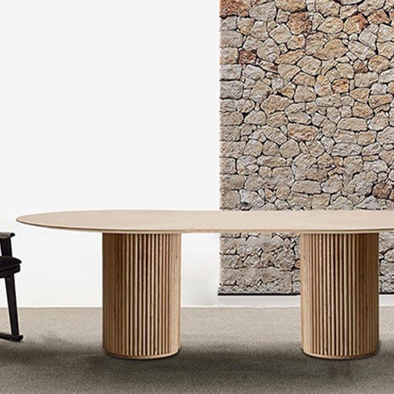 Solid Wood Dining Table Modern Oval Furniture with Double Pedestal for Kitchen