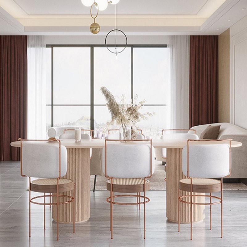 Solid Wood Dining Table Modern Oval Furniture with Double Pedestal for Kitchen