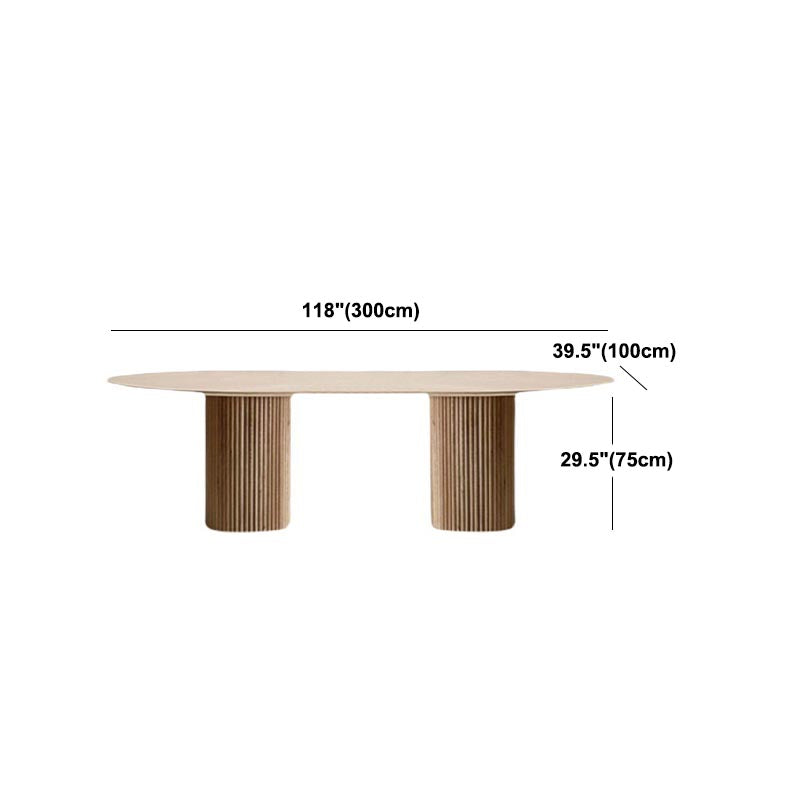 Solid Wood Dining Table Modern Oval Furniture with Double Pedestal for Kitchen