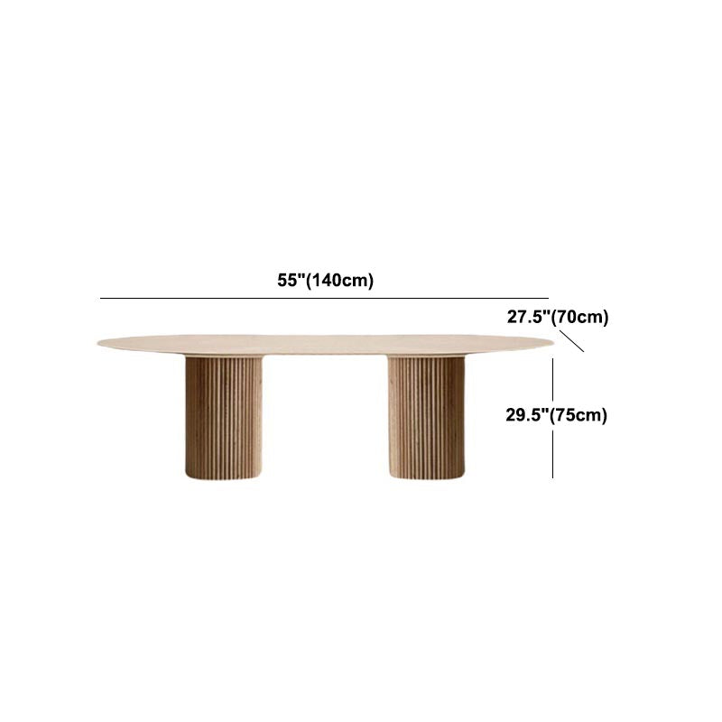 Solid Wood Dining Table Modern Oval Furniture with Double Pedestal for Kitchen
