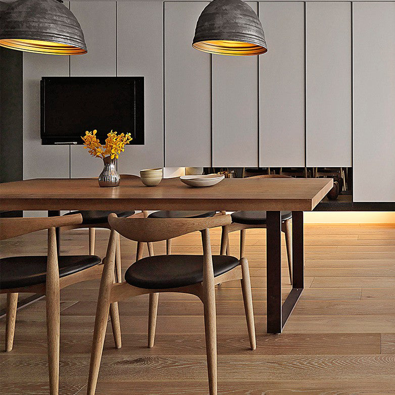 Rectangle Solid Wood Top Dining Table Double Pedestal Table for Kitchen without Chair