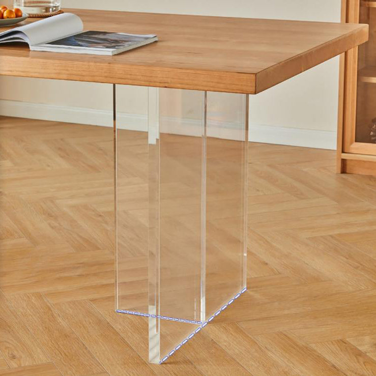 Solid Wood Dining Table Contemporary Dining Table with Double Pedestal Base