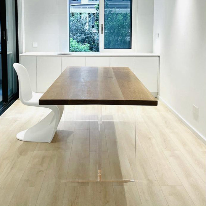 Solid Wood Dining Table Contemporary Dining Table with Double Pedestal Base